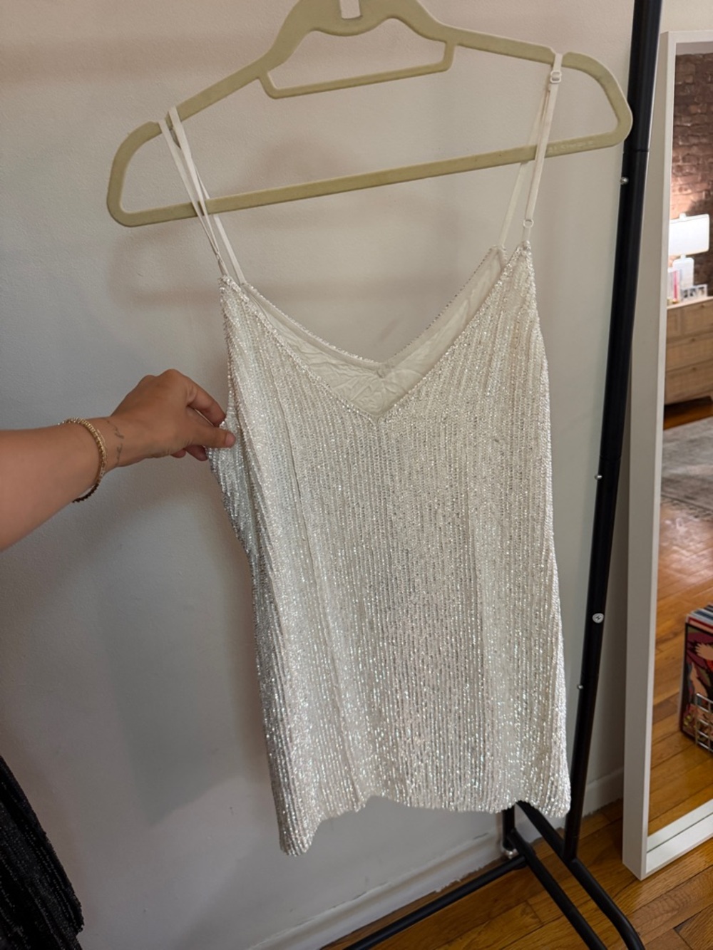 Retrofete Ivory Beaded Spaghetti-Strap Mini Dress - Picture 6 of 7